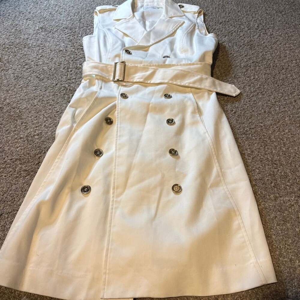 Calvin Klein White Sleeveless Double Breasted Belted Dress Size 10